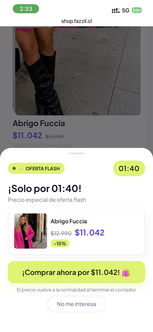 El comprador ve el precio rebajado y el contador de la oferta